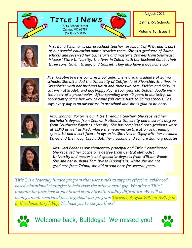 Title 1 August Newsletter